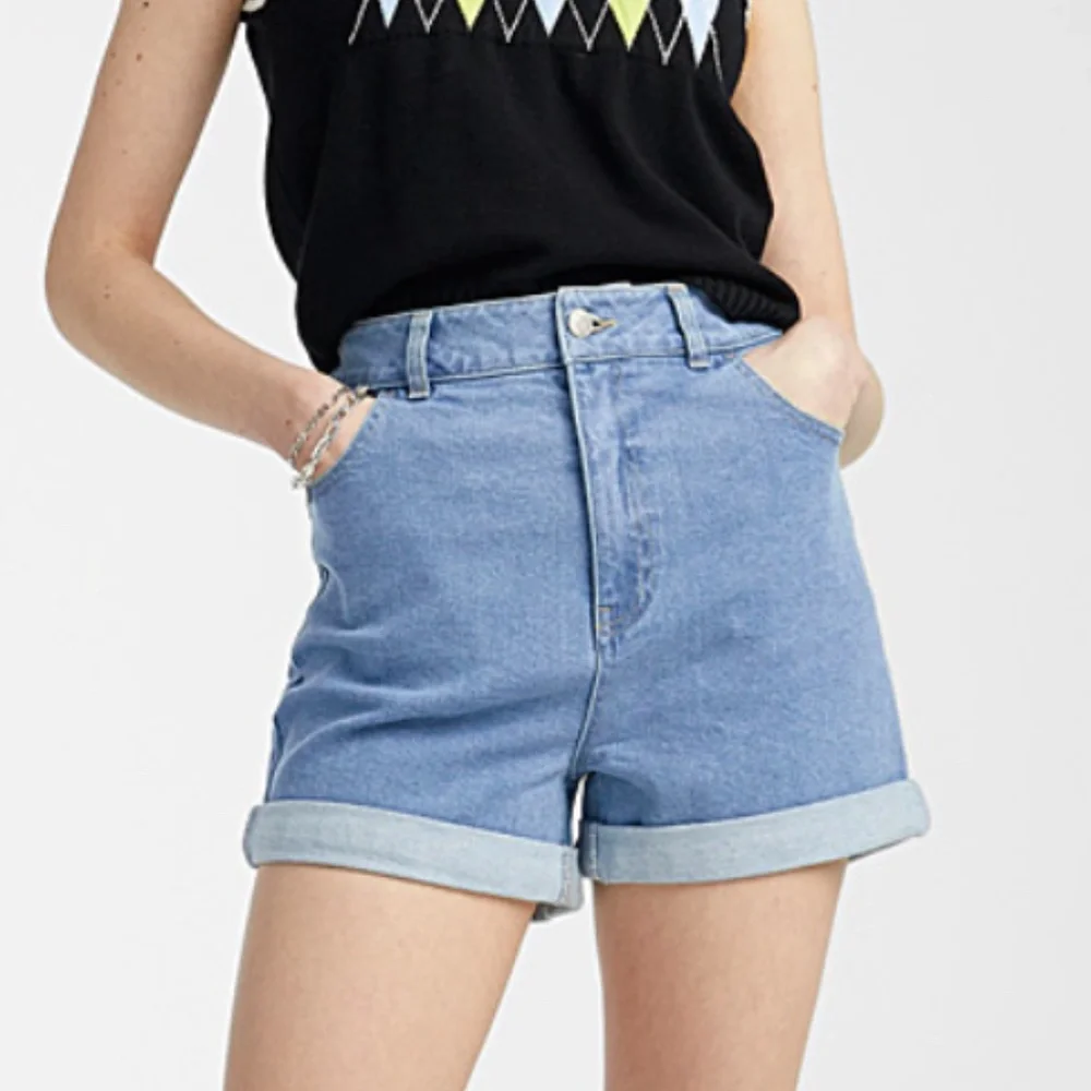 Retro eco-friendly organic and recycled cotton denim high waist mom shorts NWT - Picture 1 of 11